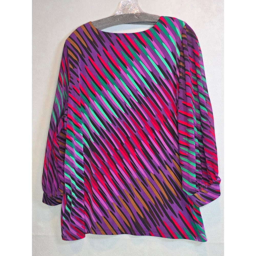 Calvin Klein 1X Plus Size Blouse Purple Pink Abstract 3/4 Sleeve Top CK Logo - Picture 12 of 12